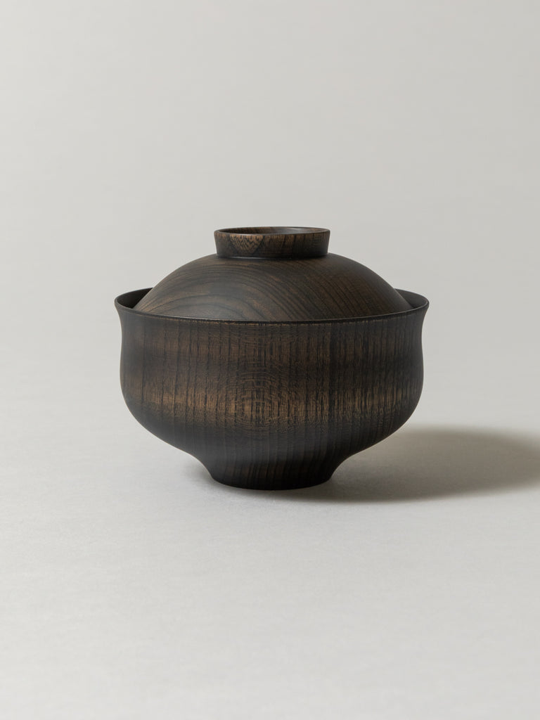 Tsumugi Wooden Bowl with Lid - Chidori, Black