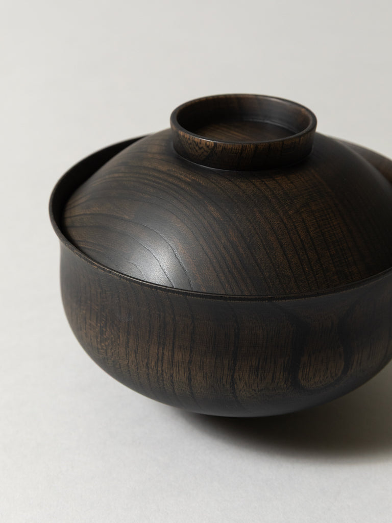 Tsumugi Wooden Bowl with Lid - Chidori, Black