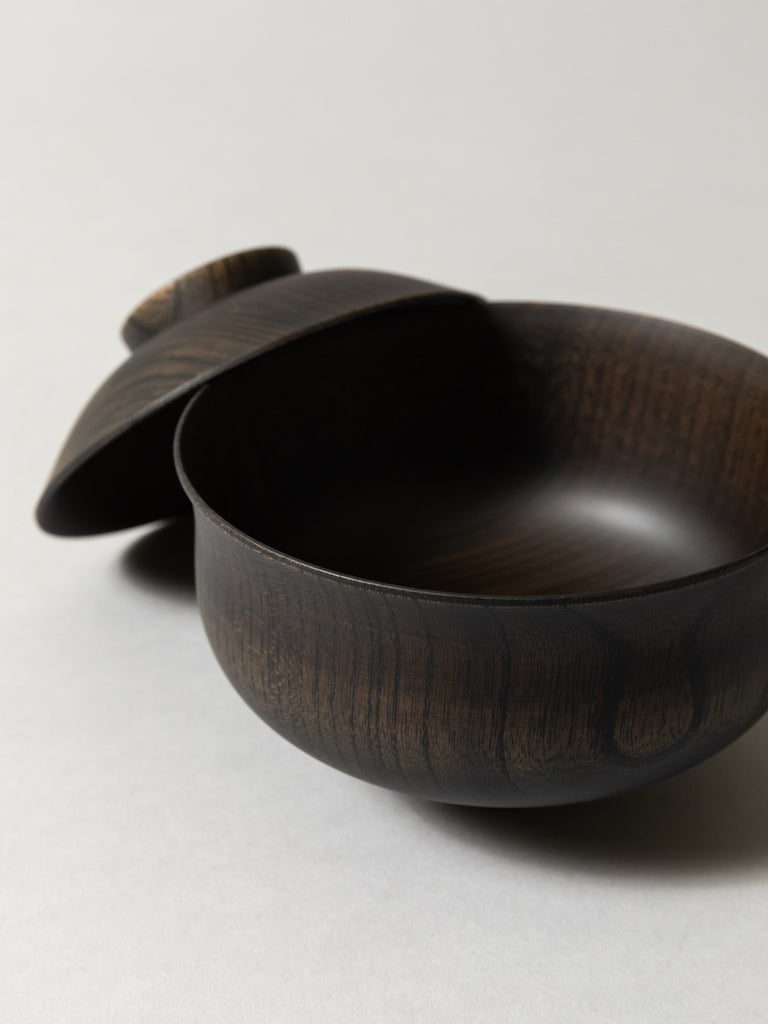 Tsumugi Wooden Bowl with Lid - Chidori, Black