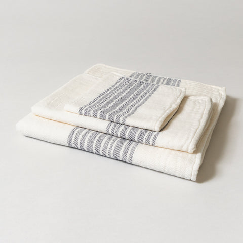 Flax Line Organics Towel, Navy-Ivory