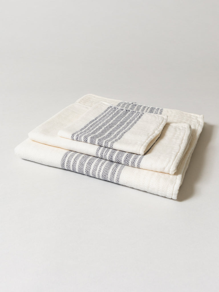 Flax Line Organics Towel, Navy-Ivory