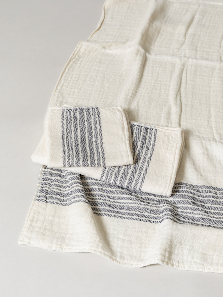 Flax Line Organics Towel, Navy-Ivory