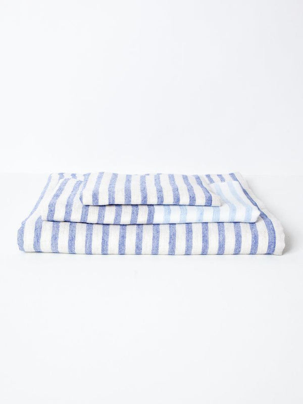 Linen Border Towel, Navy - MORIHATA