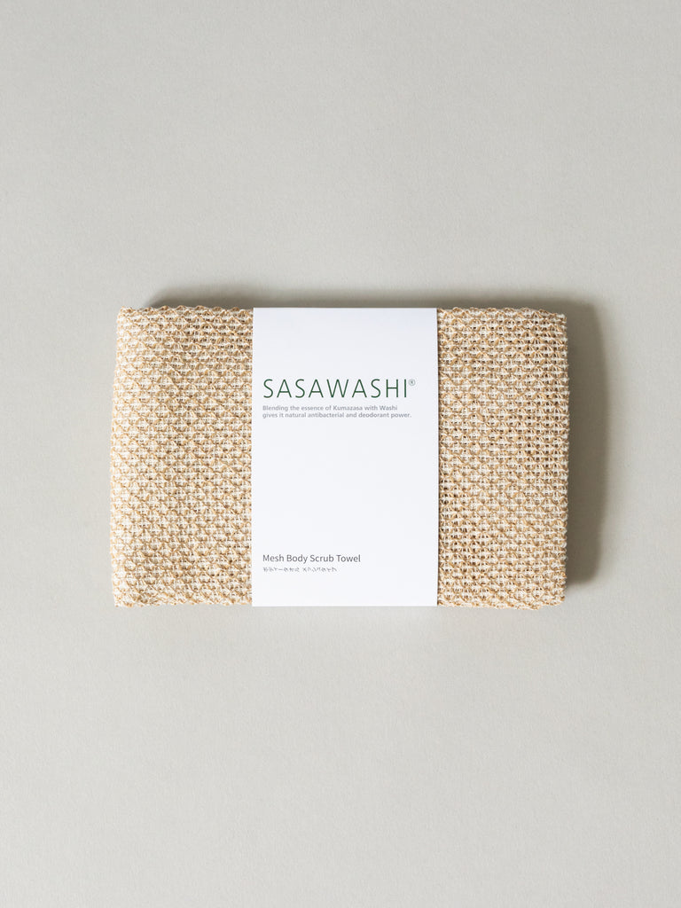 Sasawashi Mesh Body Scrub Towel, Beige