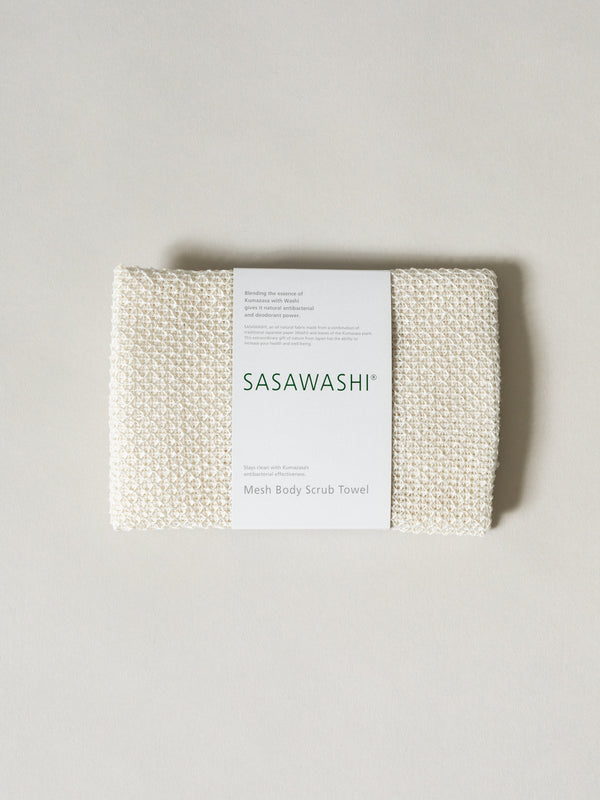 Sasawashi Mesh Body Scrub Towel, Off-White