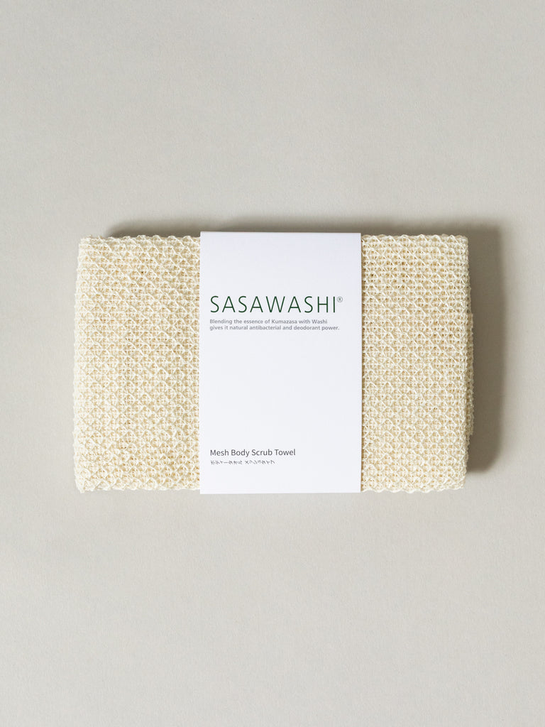 Sasawashi Mesh Body Scrub Towel, Off-White