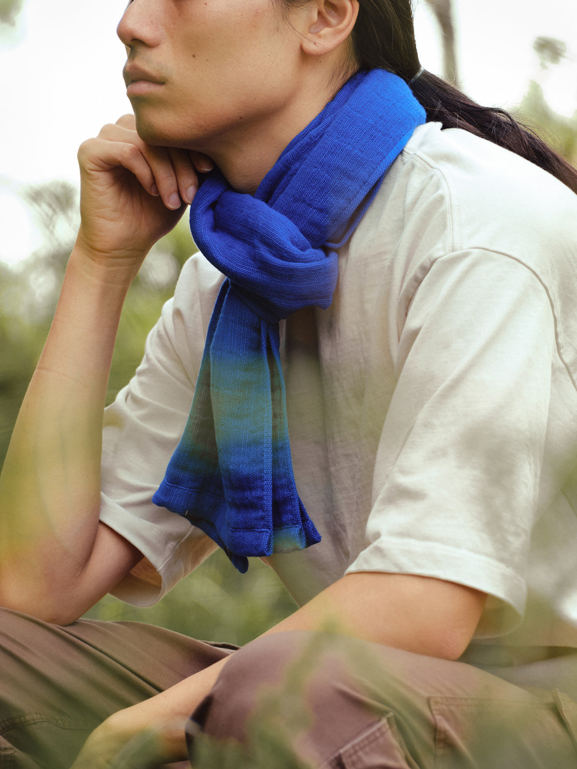2.5-Ply Gauze Scarf, Blue | MORIHATA