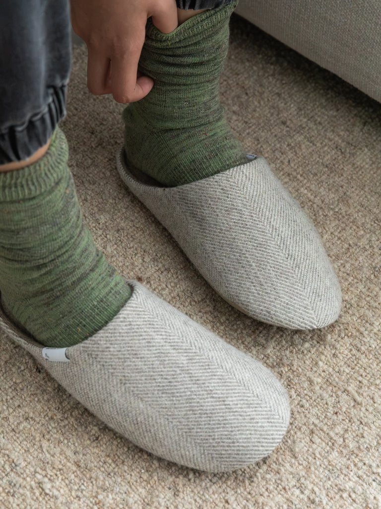 Shetland Wool Lined Home Shoes, Beige