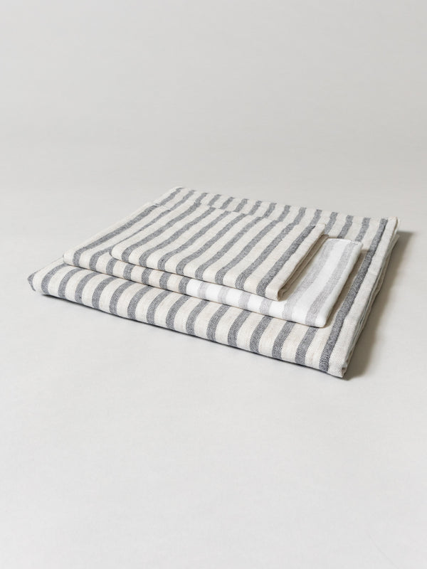 Linen Border Towel, Black