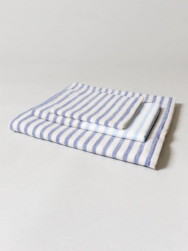 Linen Border Towel, Navy