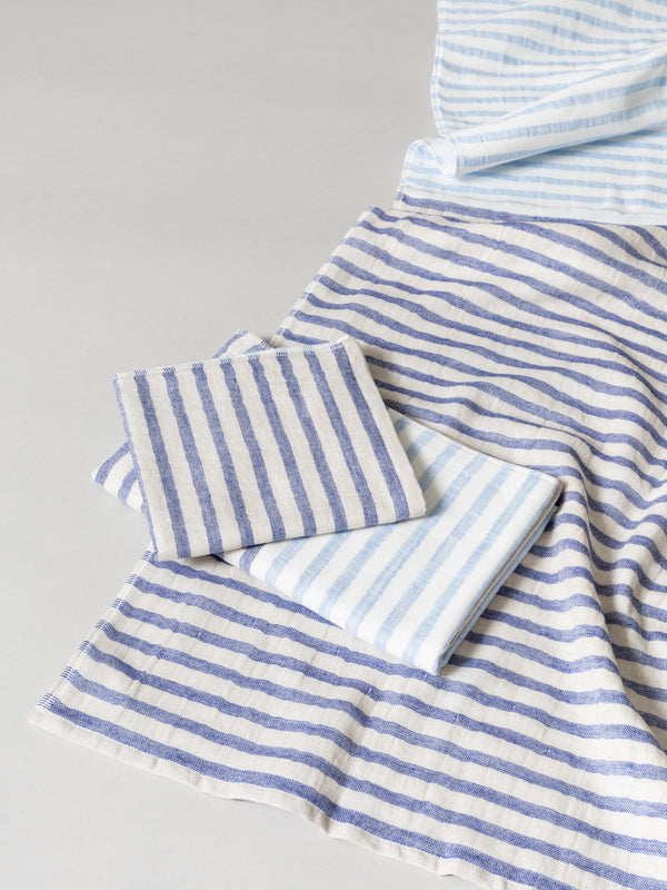 Linen Border Towel, Navy